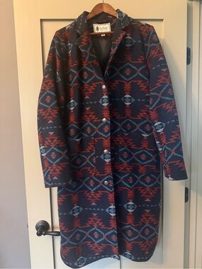 Outback Brooklyn Navy and Red Aztec-Style Long Blazer Coat